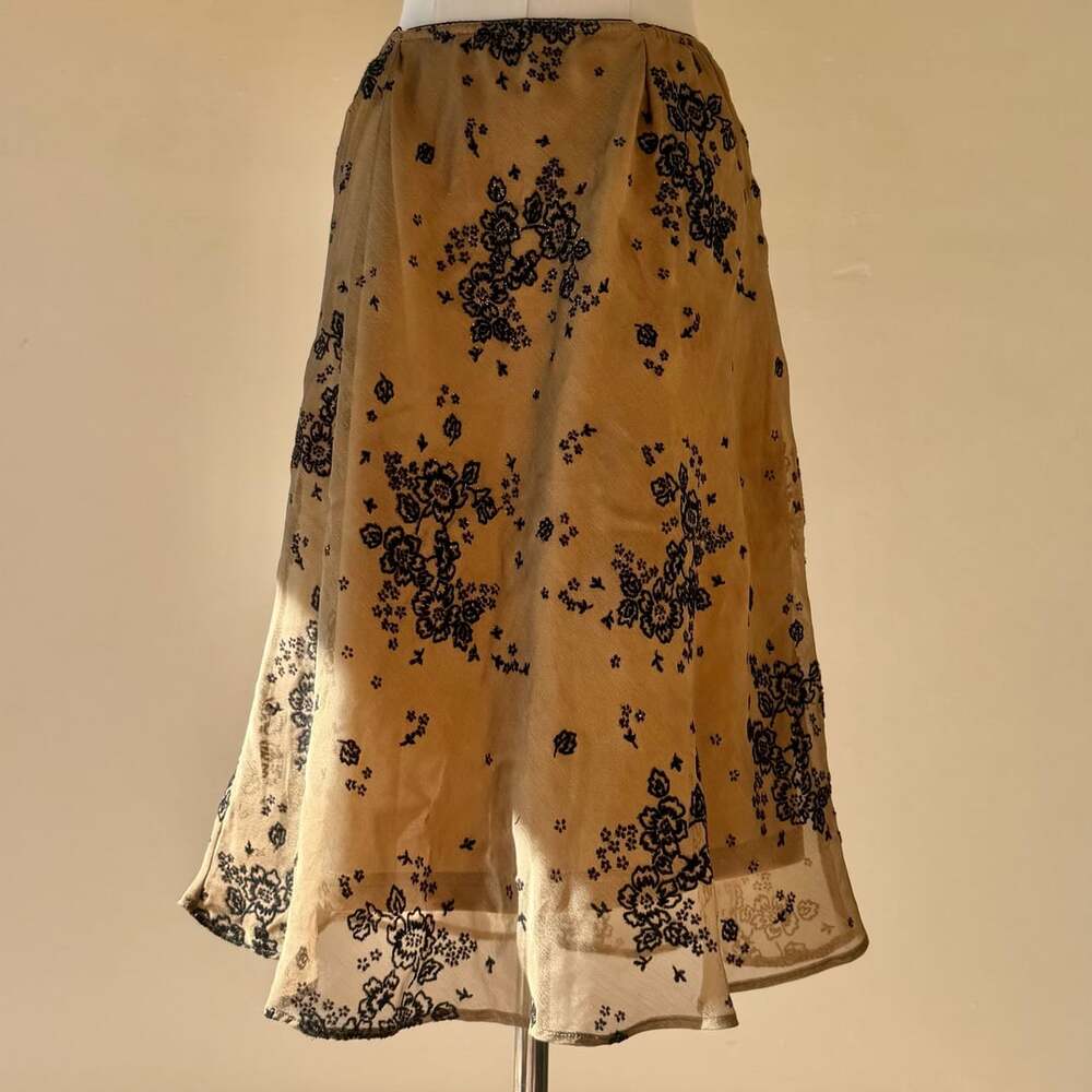 Floral Skirt Brown with Black and Gold Embroidered Mesh